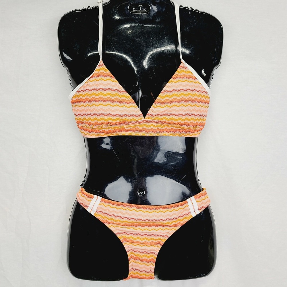 Athleta Ripple Ebb Tide Bikini Set Top Size S Bottom Size XS Orange Print